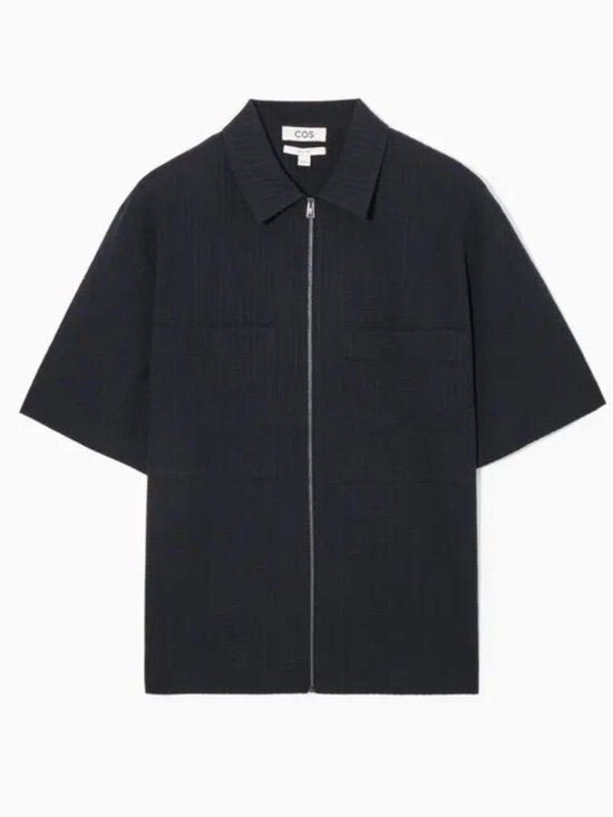 COS Other - 2/$100 NEW COS Relaxed Seersucker Cotton Black Short Sleeve Zip Up Shirt Jacket